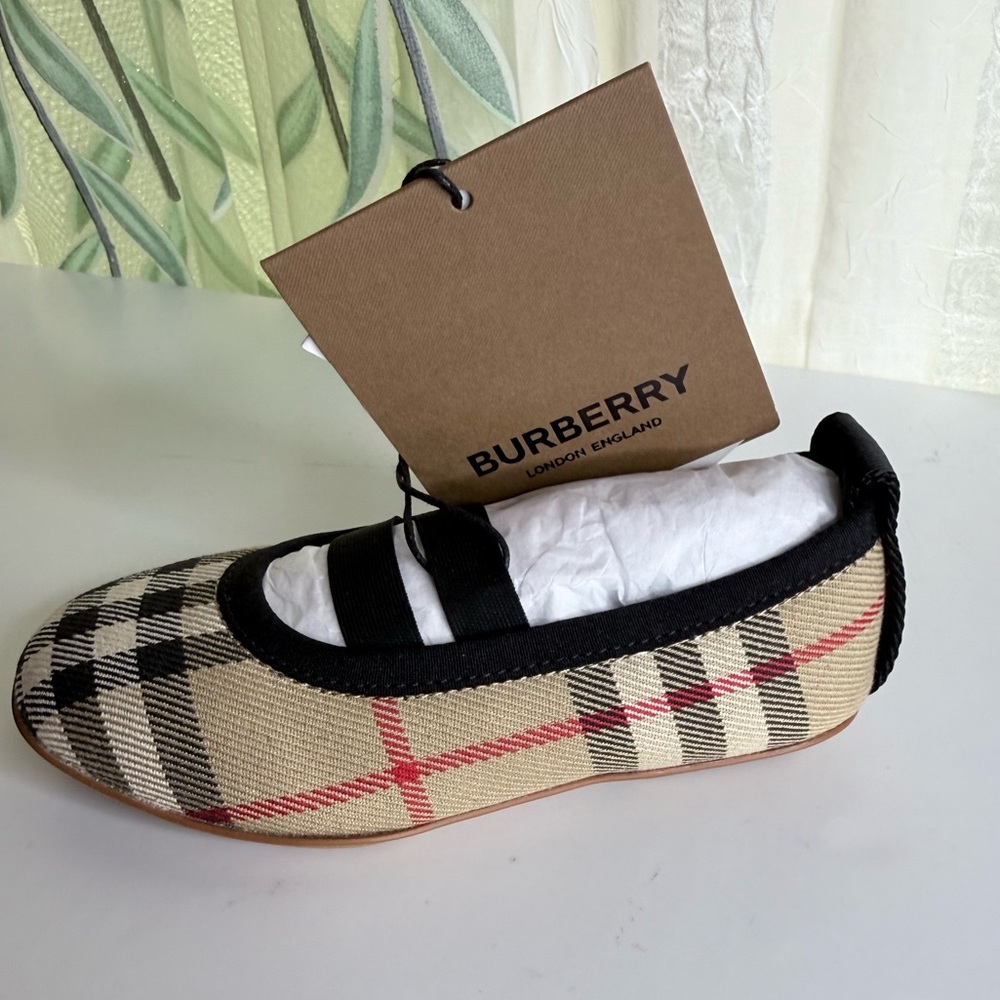 Burberry Kids Plaid Dress Shoes - Black, Cream, and Red